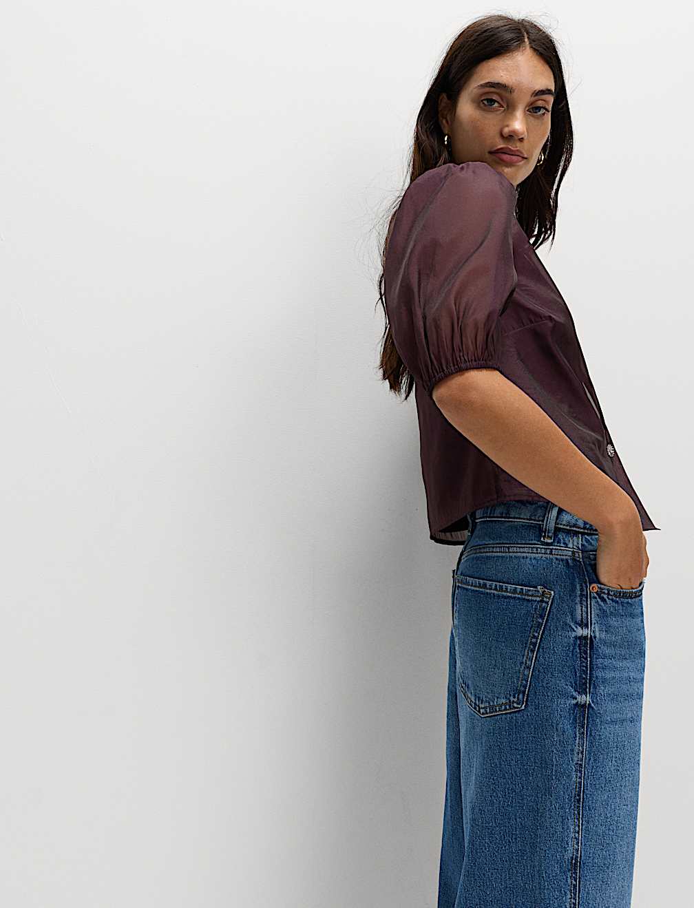 Organza Embellished Button Detail Top