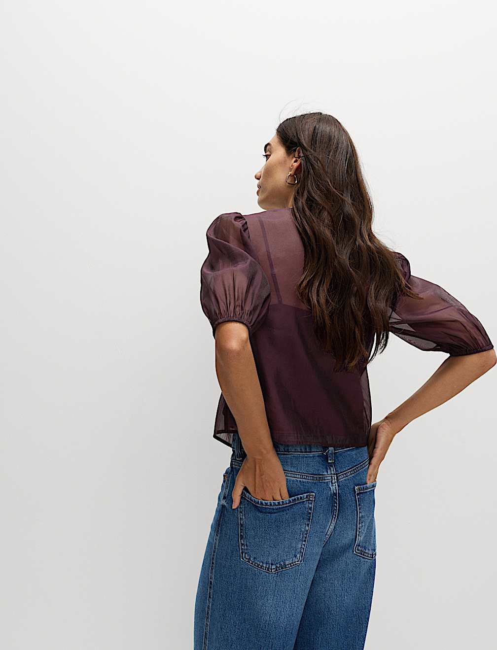 Organza Embellished Button Detail Top