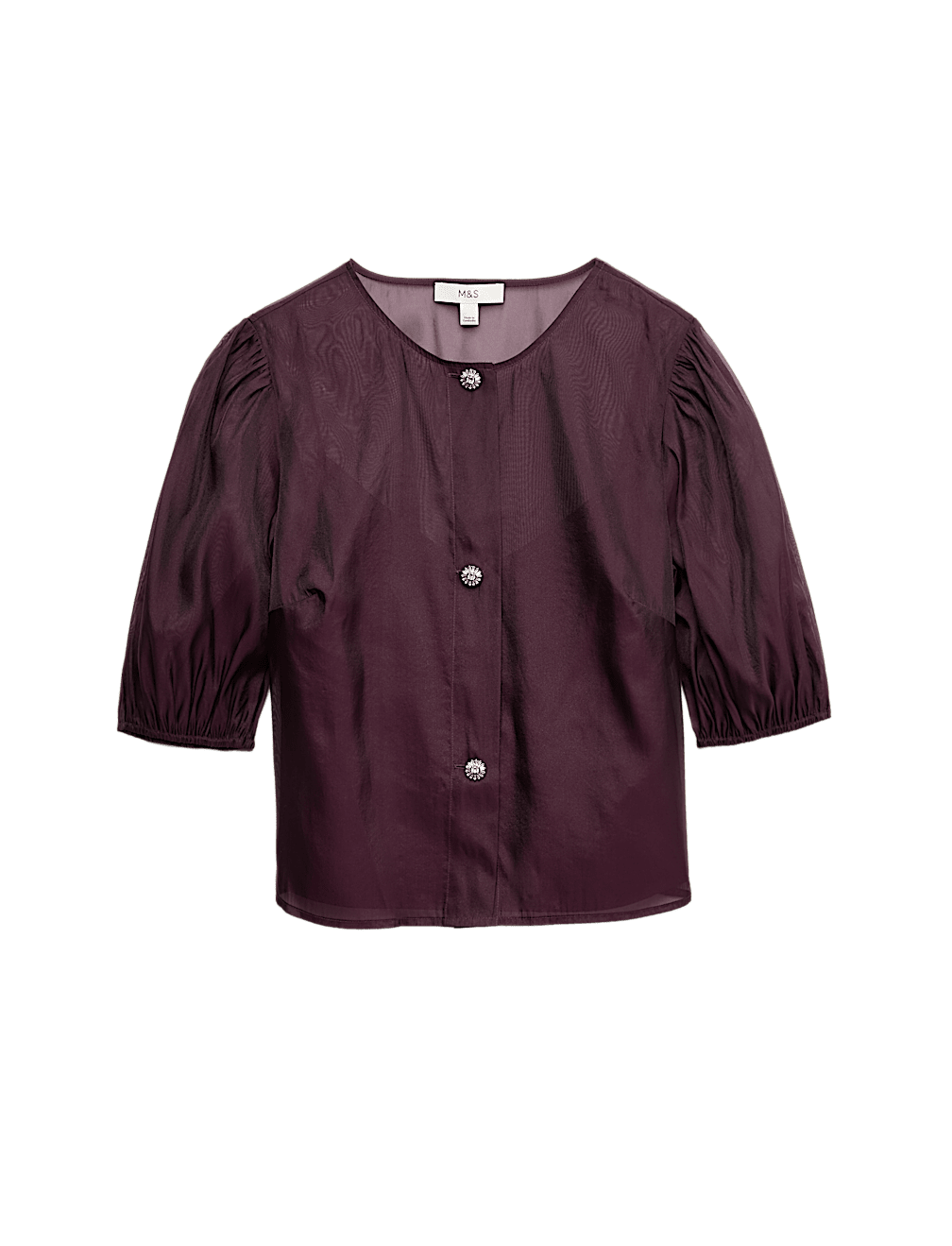 Organza Embellished Button Detail Top