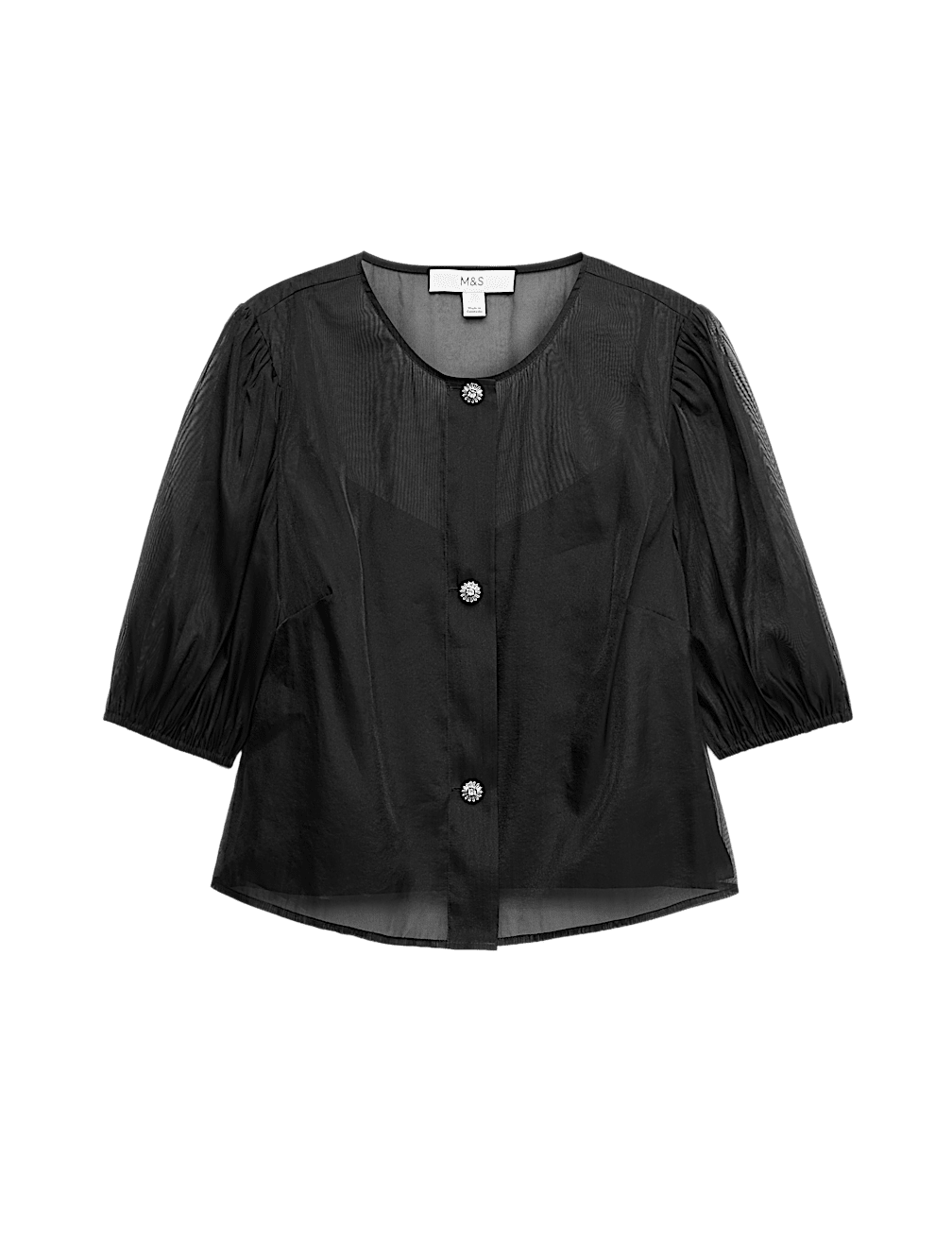 Organza Embellished Button Detail Top