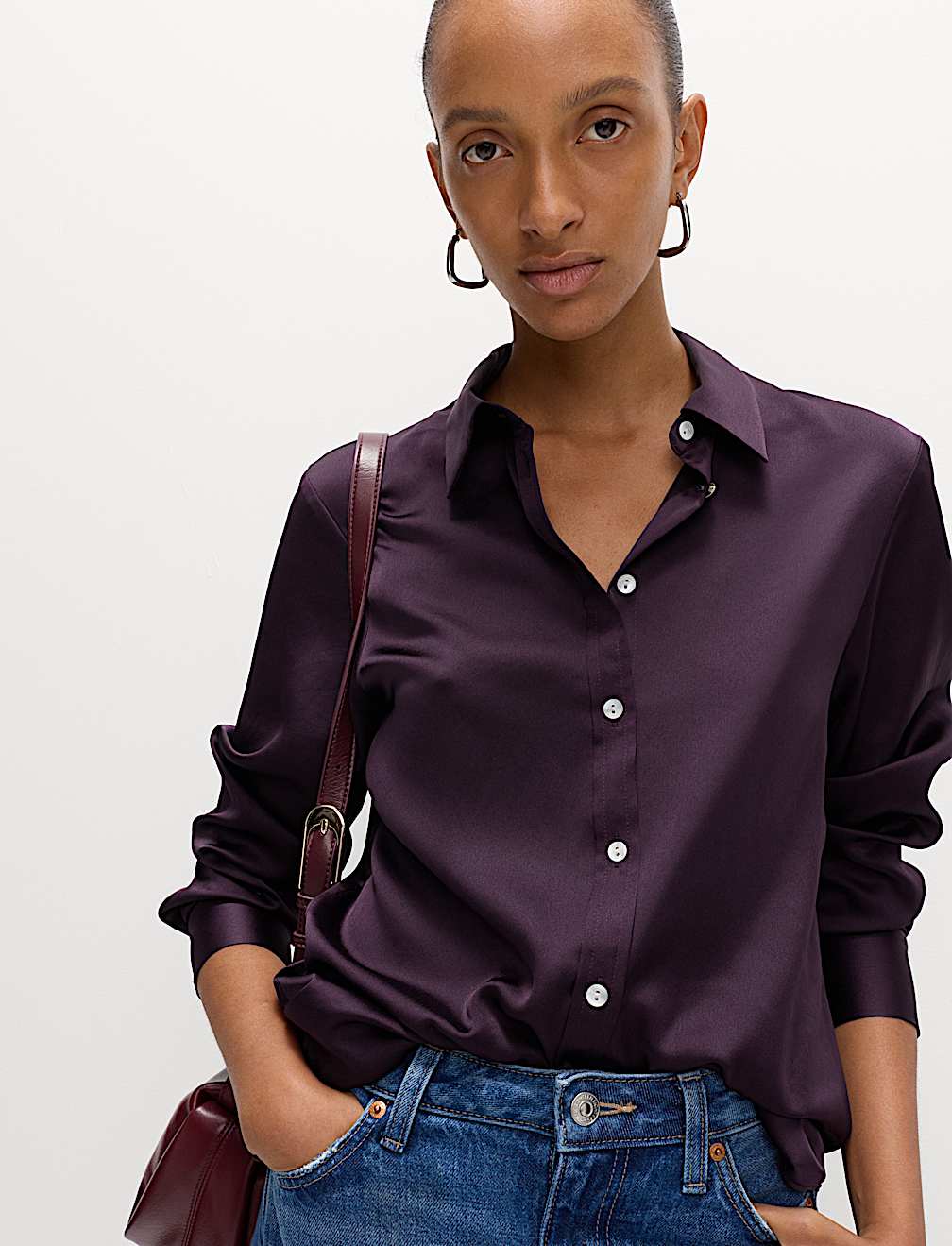 Satin Collared Button Through Shirt