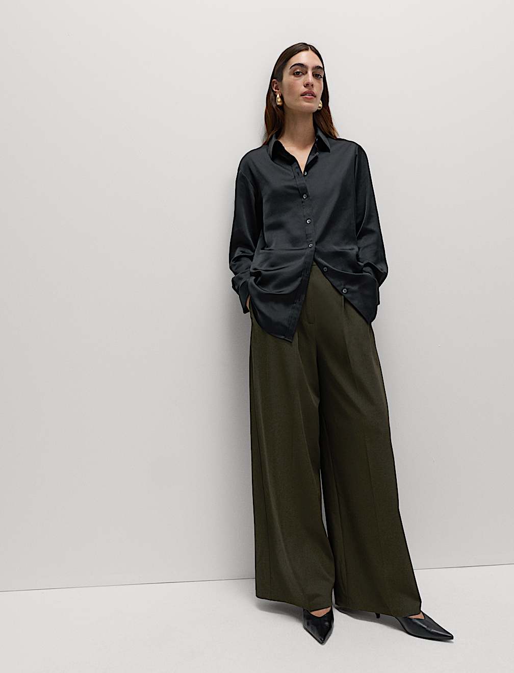 Satin Collared Button Through Shirt