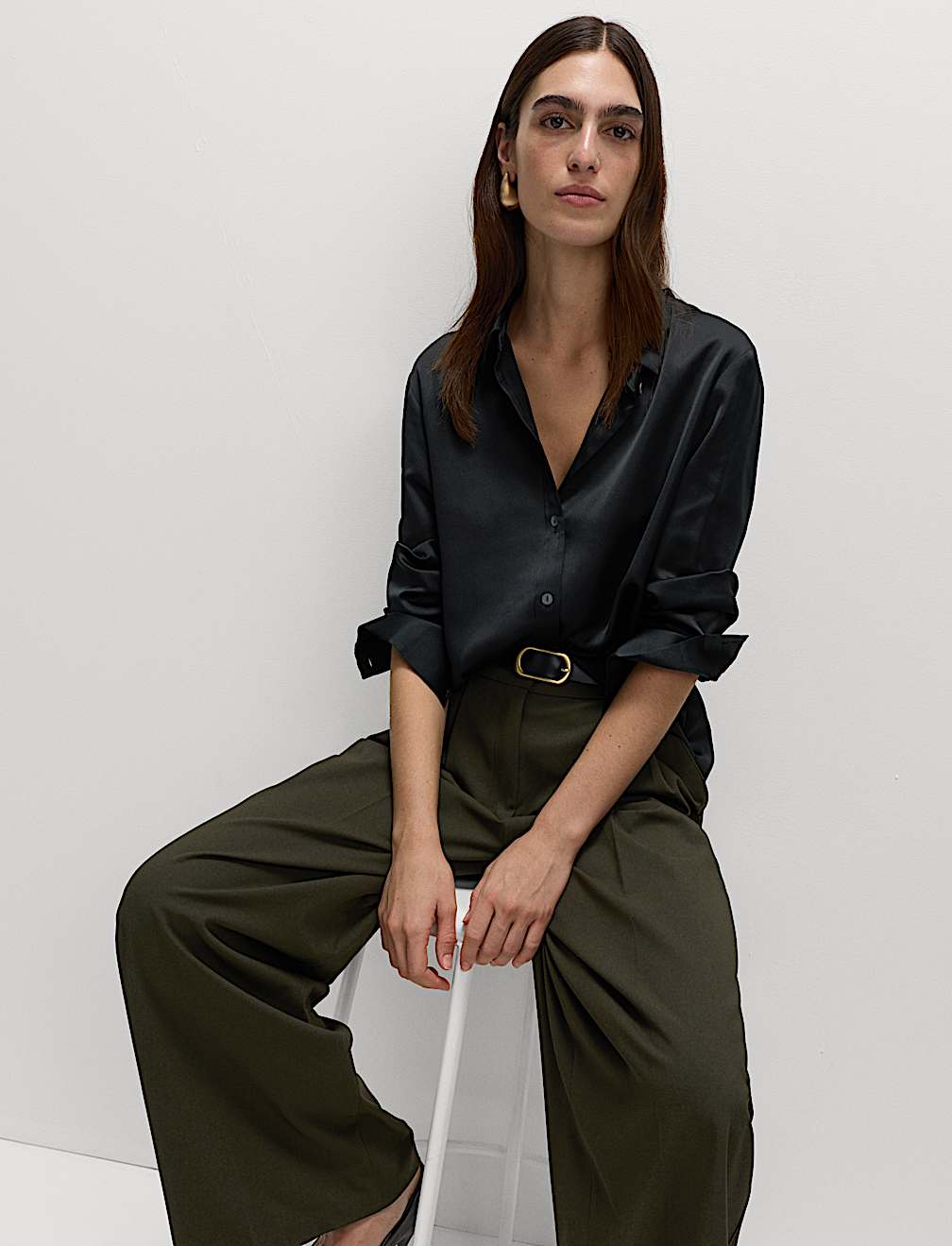 Satin Collared Button Through Shirt