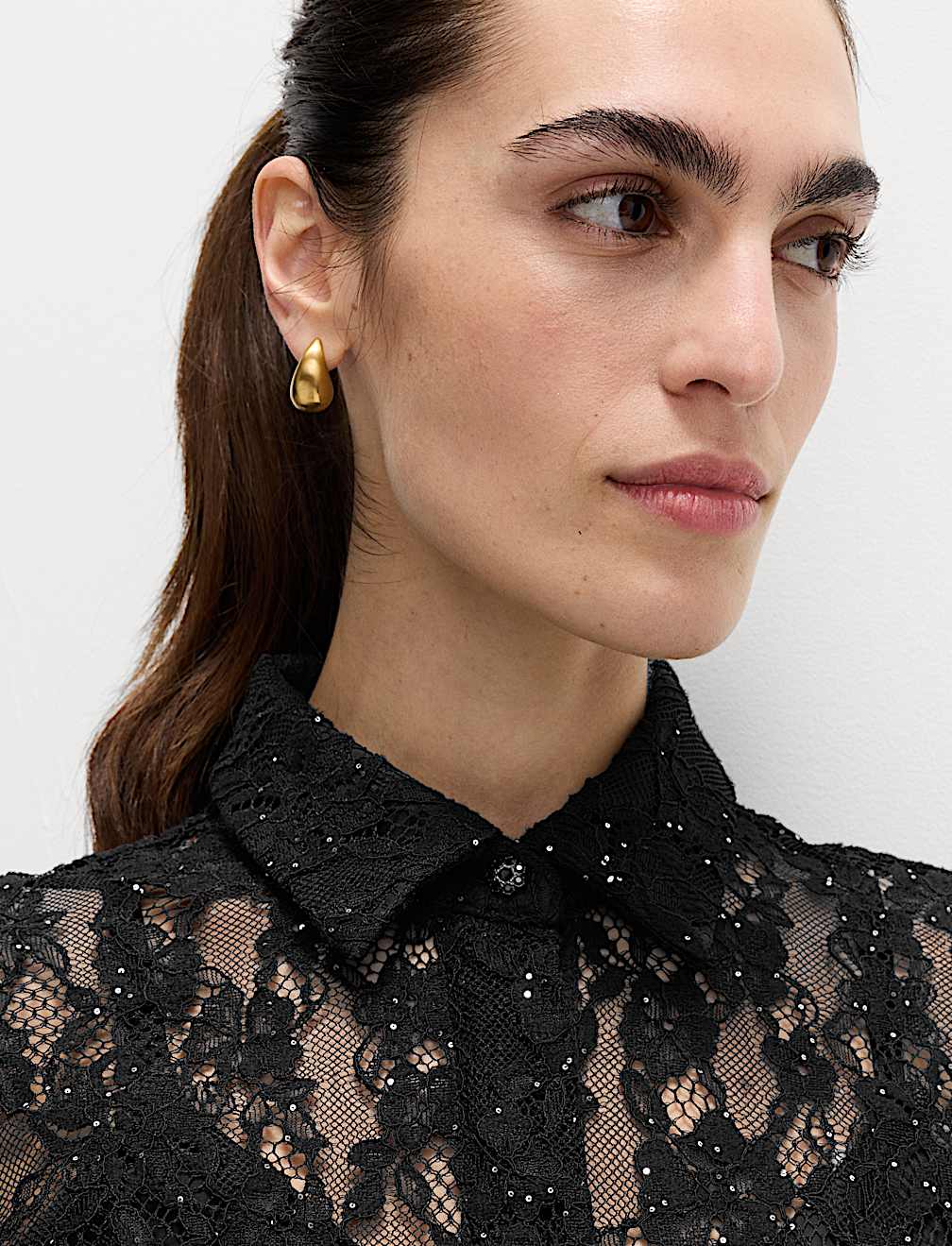 Lace Embellished Detail Collared Shirt