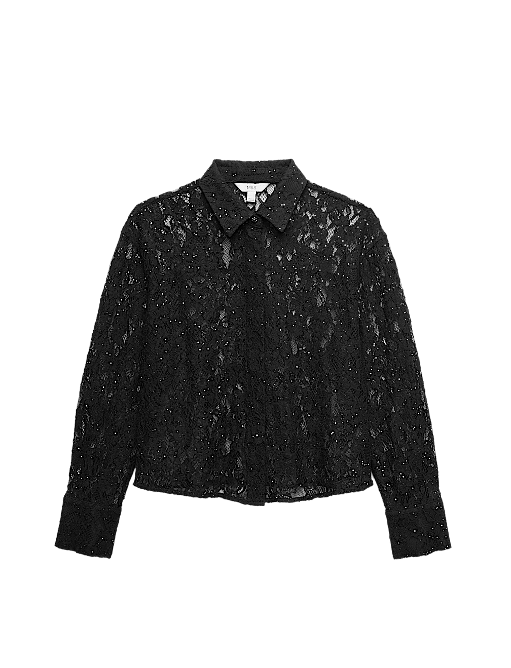 Lace Embellished Detail Collared Shirt