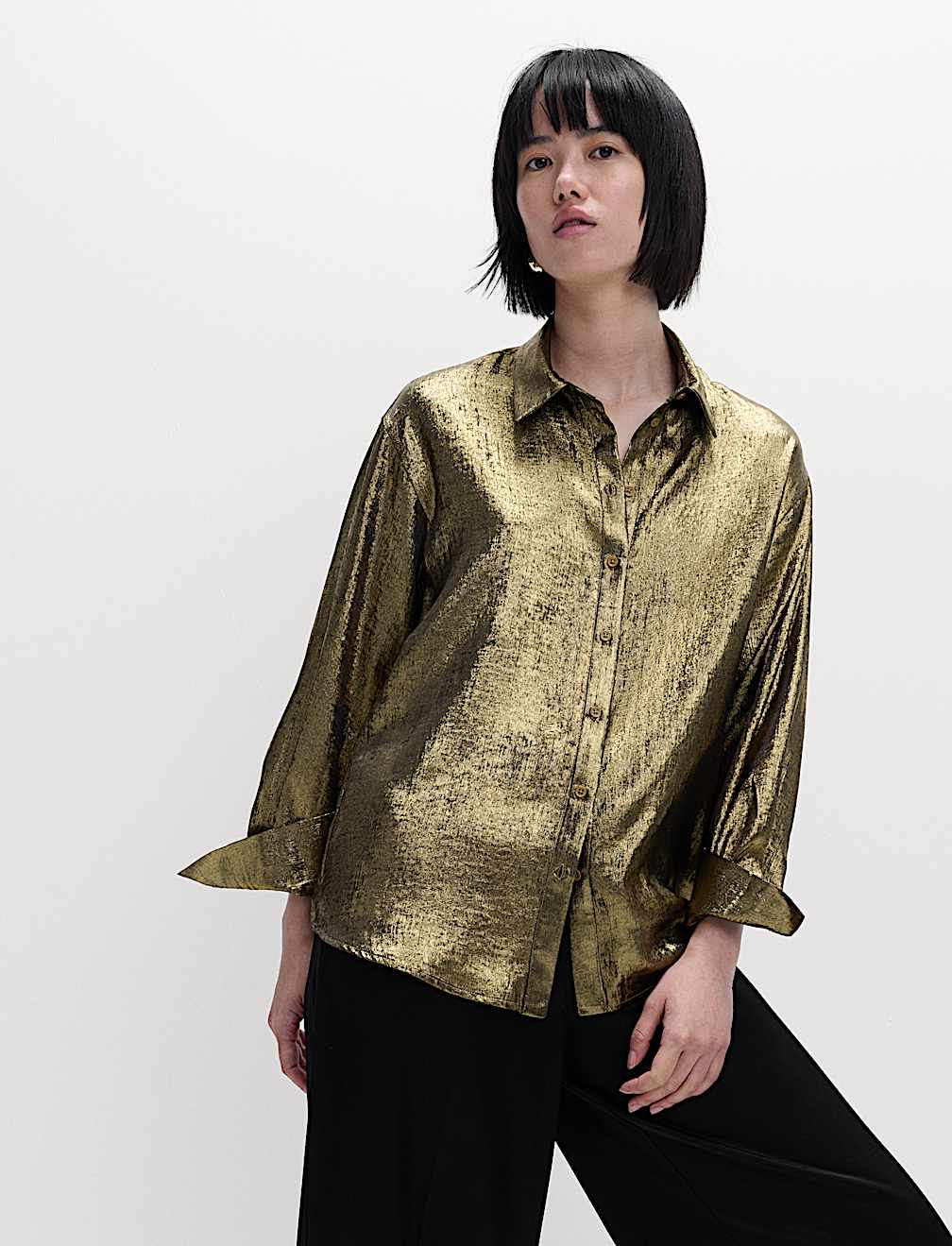 Foil Print Collared Shirt