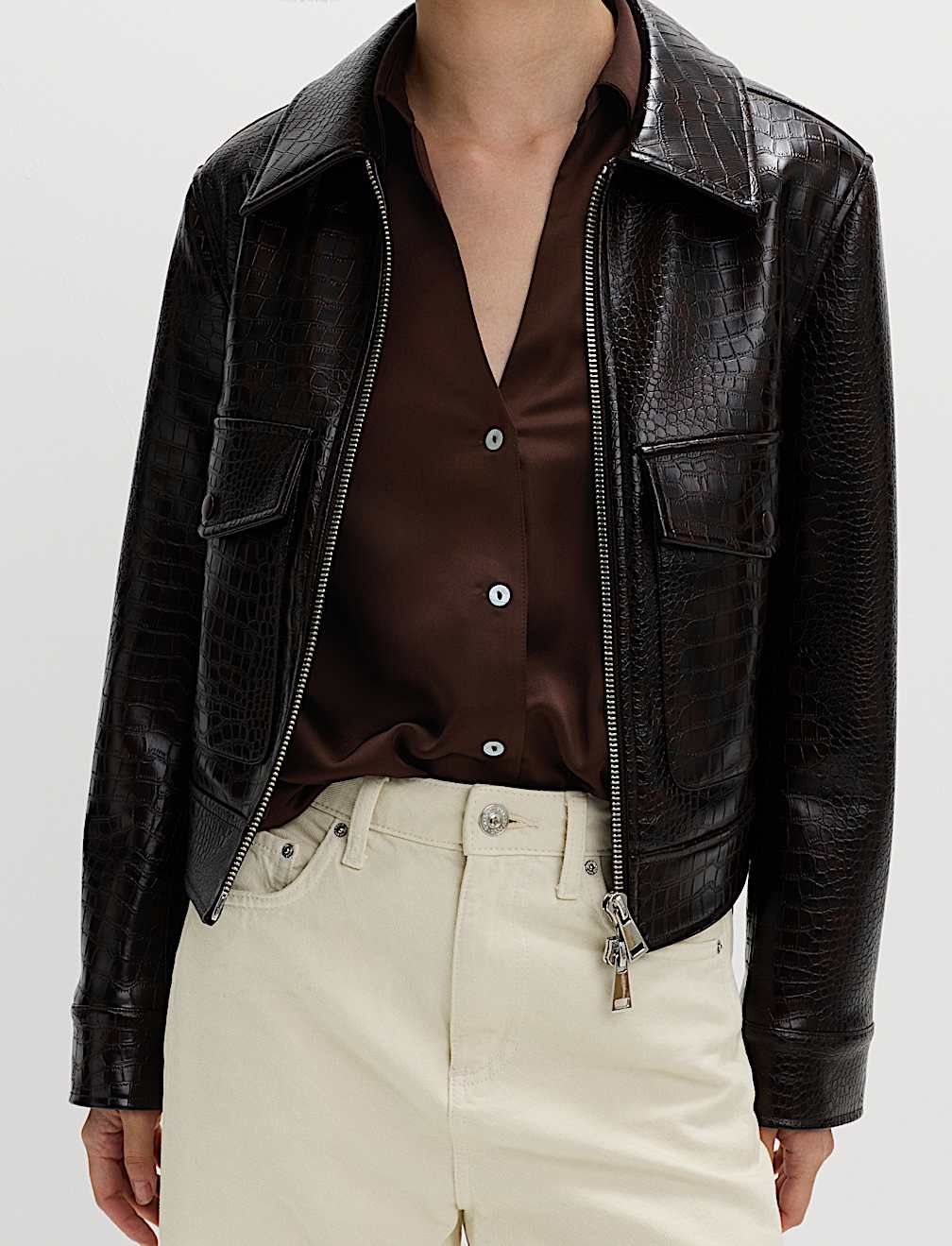 Satin V-Neck Collared Shirt