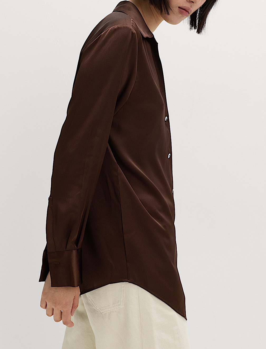 Satin V-Neck Collared Shirt