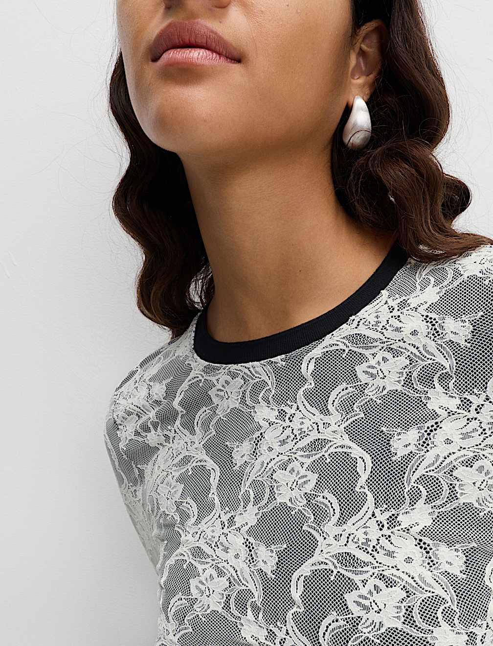 Lace Jersey Long Sleeve Top