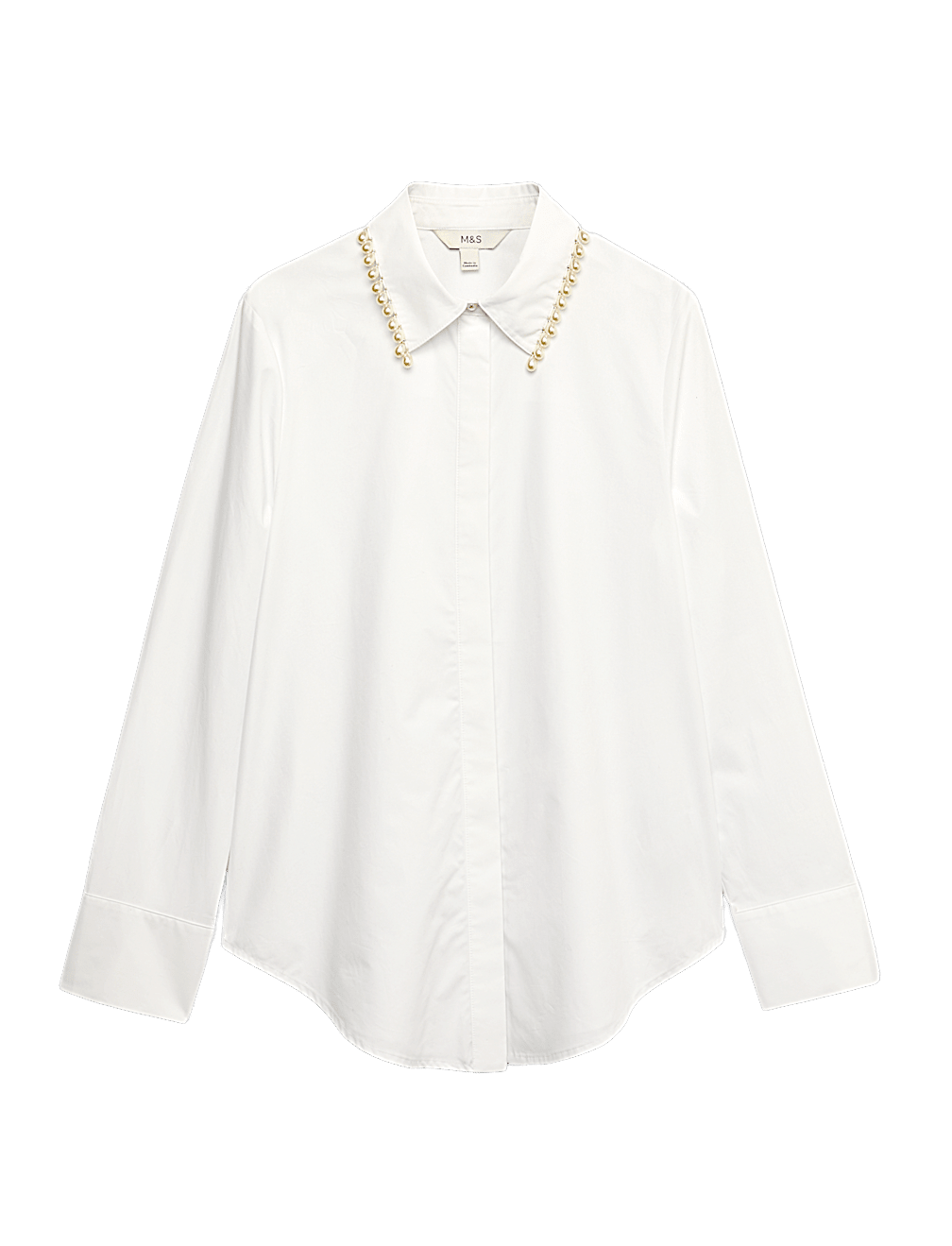 Pure Cotton Beaded Collar Oversized Shirt