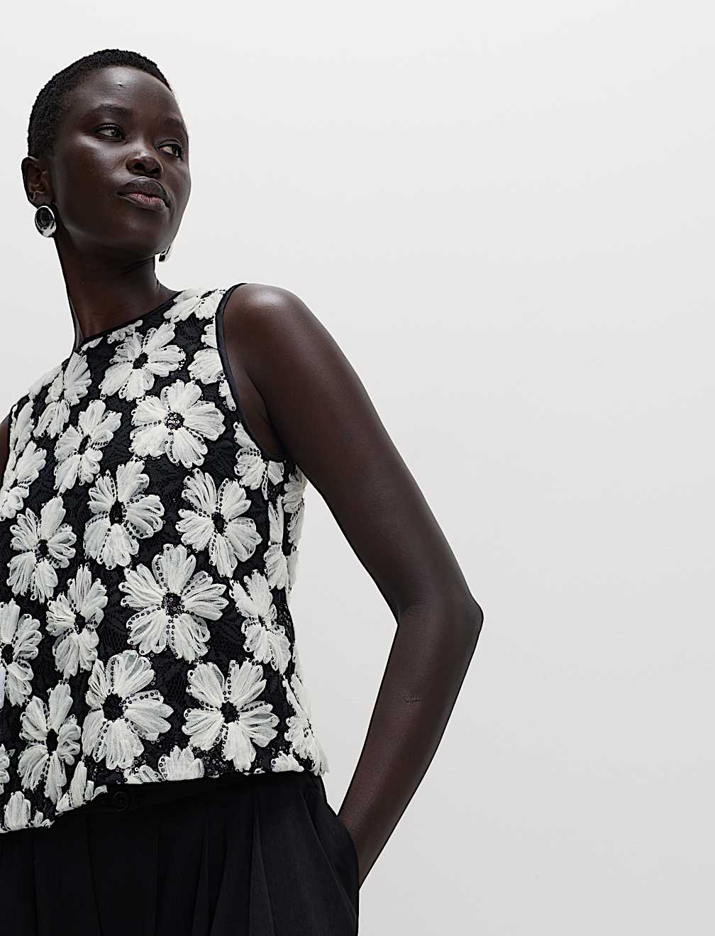 Sequin Embellished Floral Shell Top