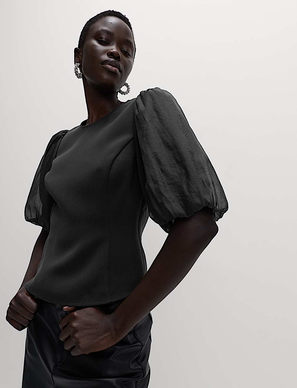 Organza Waisted Puff Sleeve Top