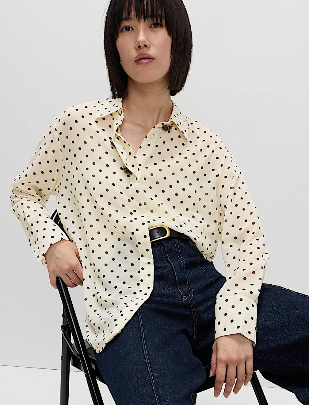Polka Dot Embellished Button Detail Shirt