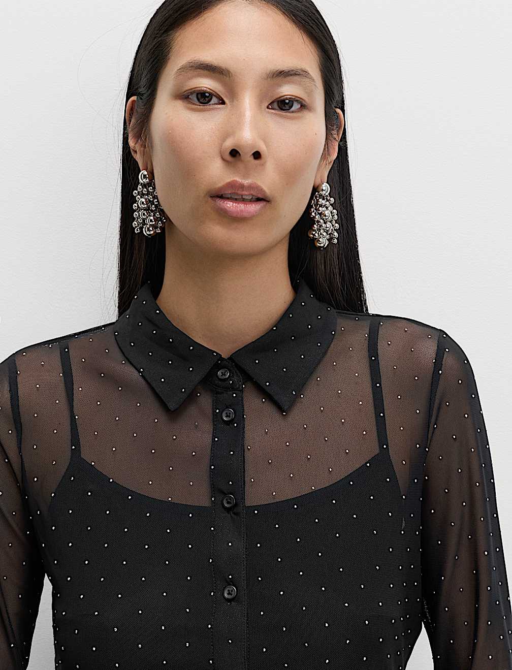 Mesh Embellished Fitted Shirt