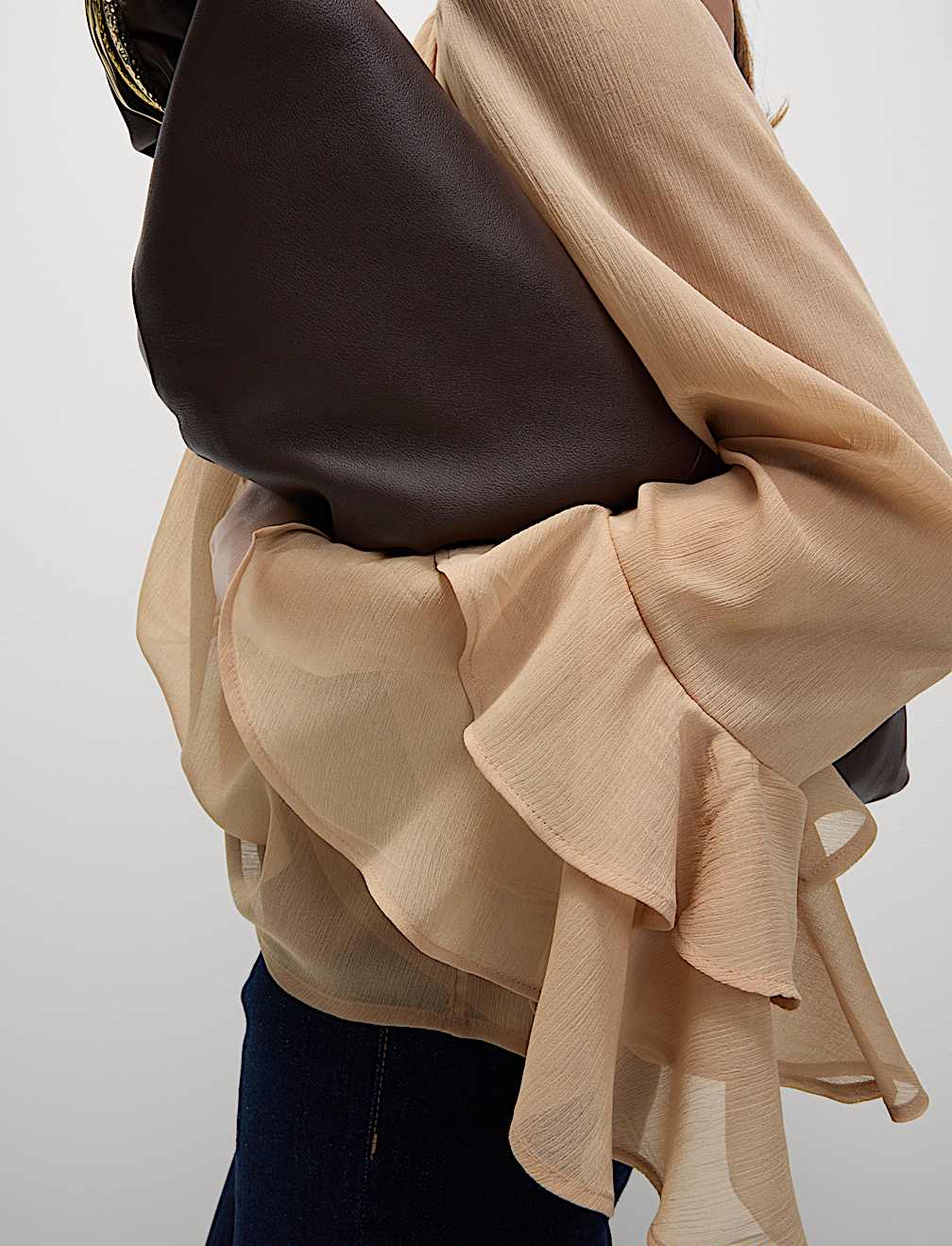 Crew Neck Ruffle Sleeve Blouse