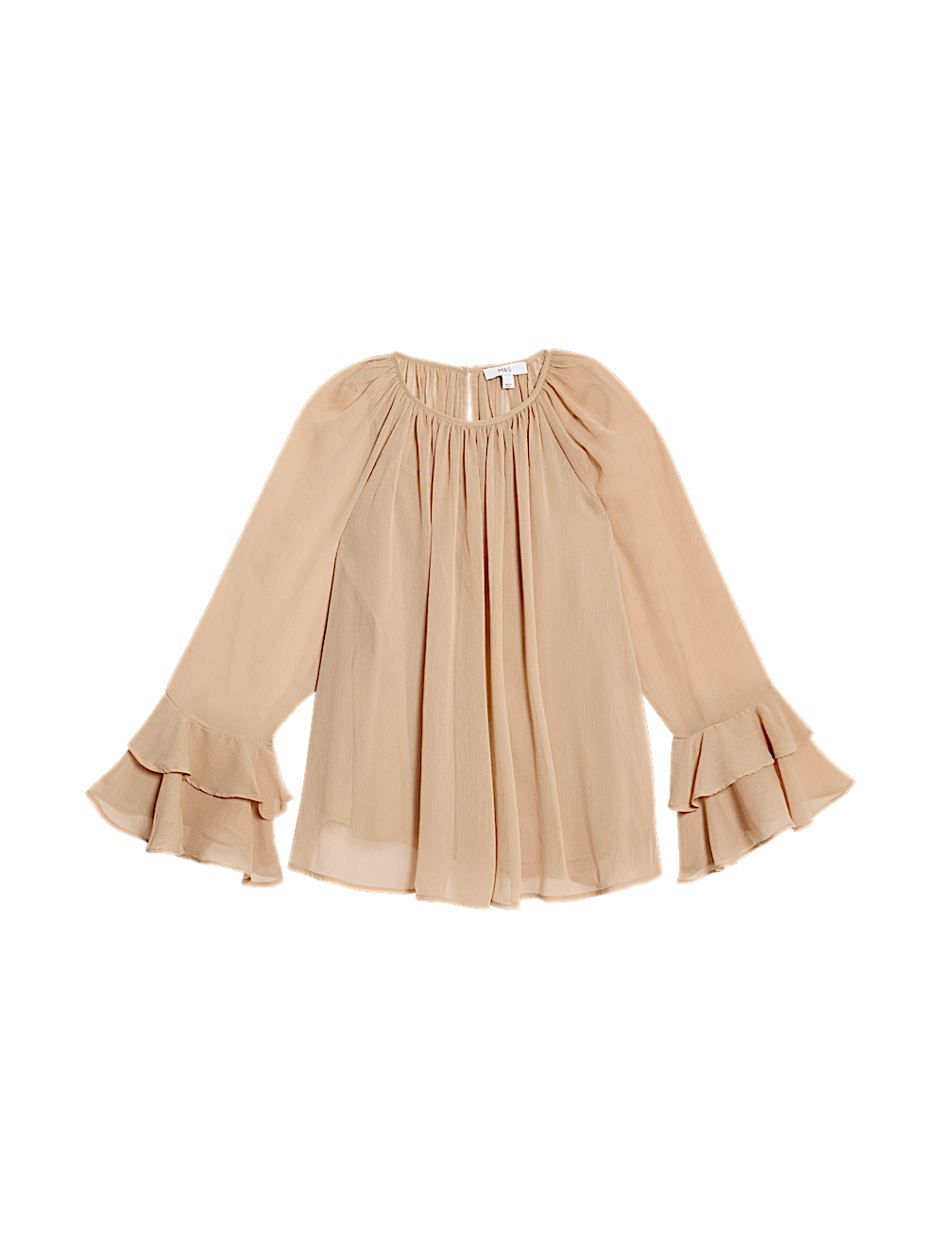 Crew Neck Ruffle Sleeve Blouse