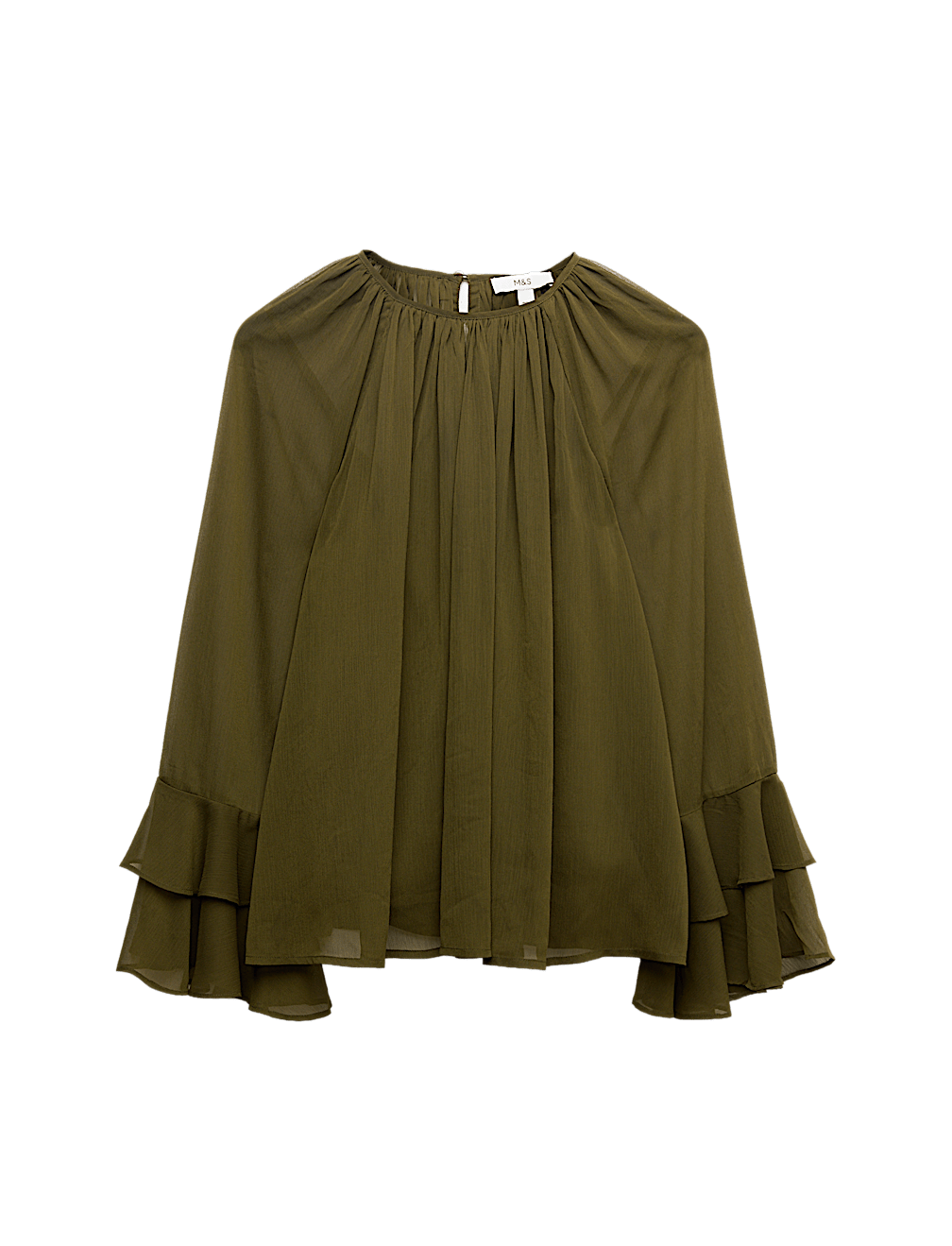 Crew Neck Ruffle Sleeve Blouse
