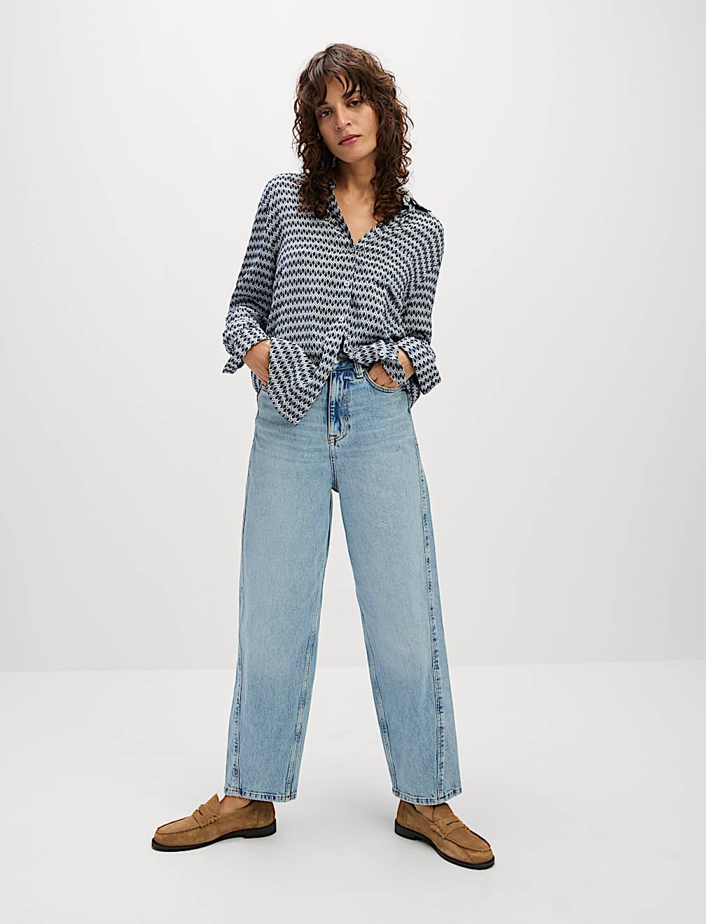 Geometric Collared Button Through Shirt