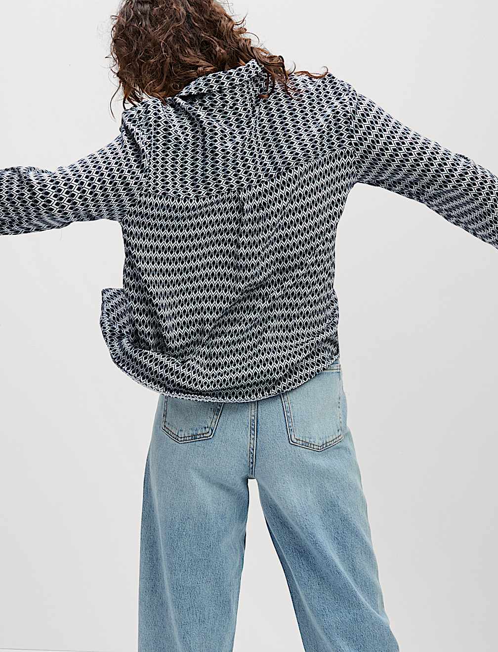 Geometric Collared Button Through Shirt