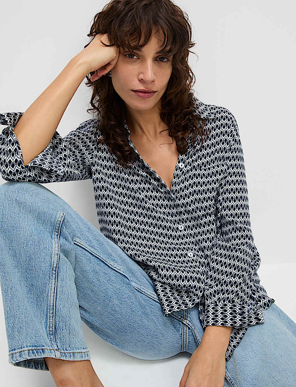 Geometric Collared Button Through Shirt