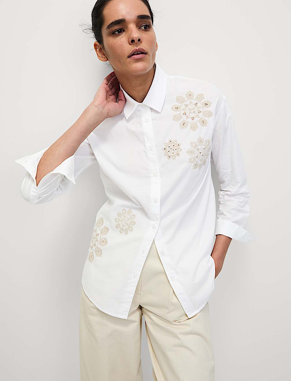Pure Cotton Embroidered Collared Shirt
