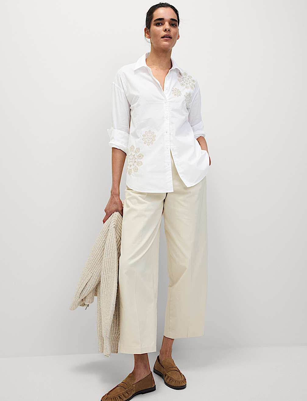 Pure Cotton Embroidered Collared Shirt