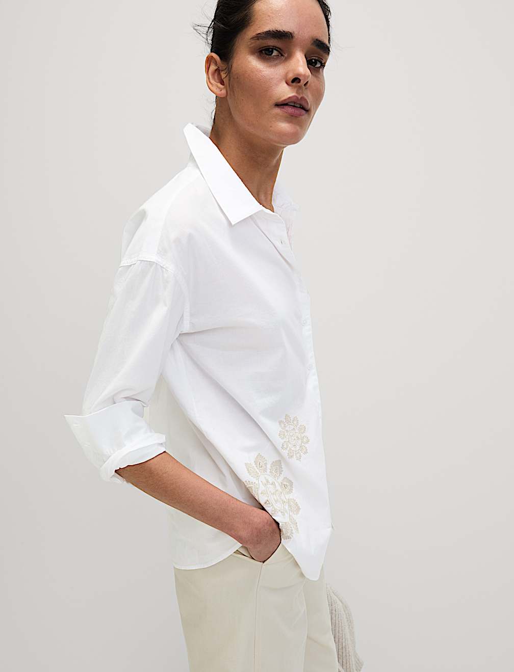 Pure Cotton Embroidered Collared Shirt