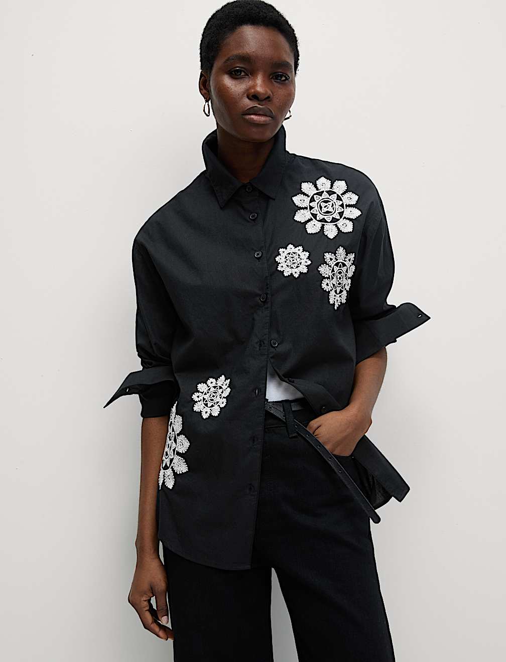 Pure Cotton Embroidered Collared Shirt