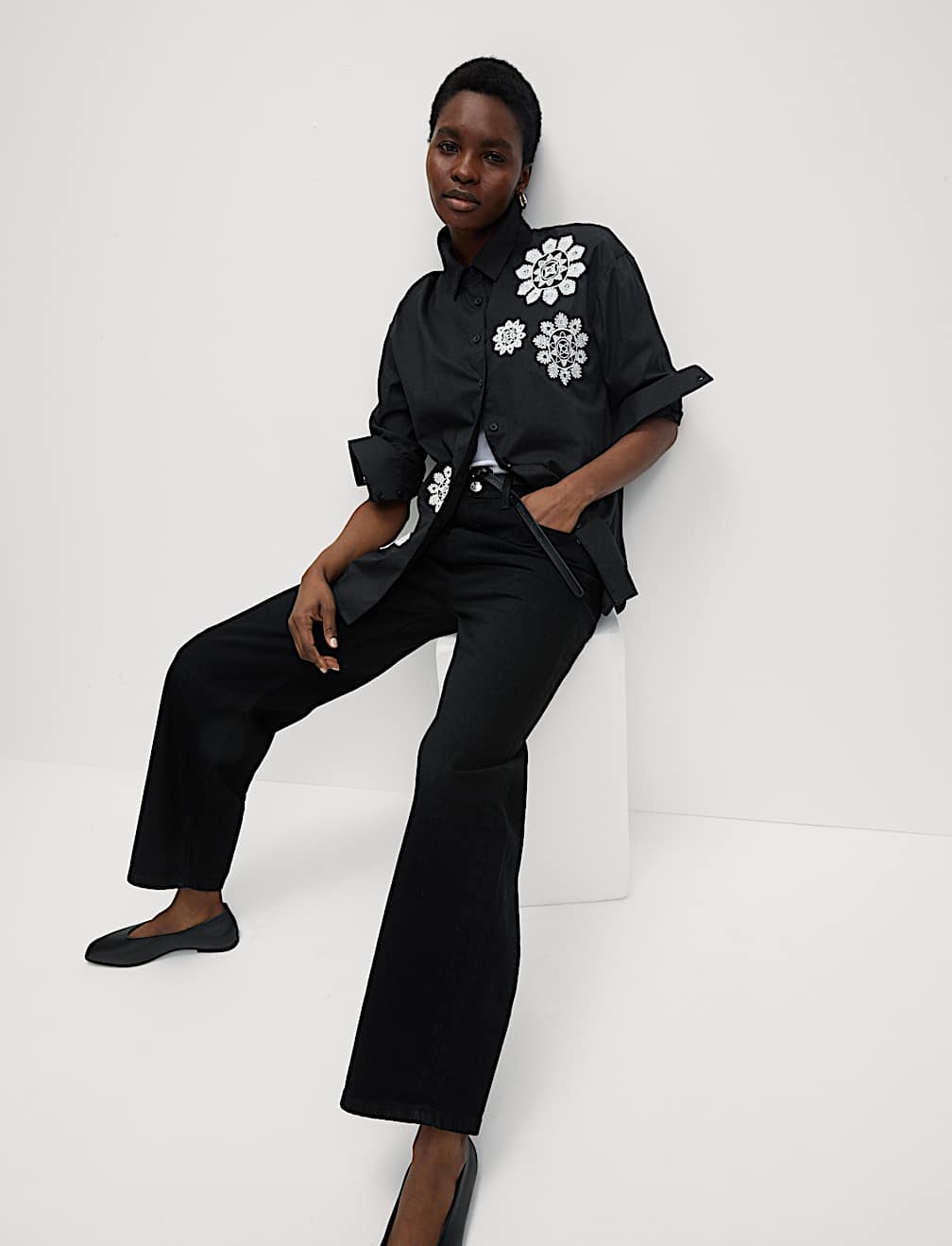 Pure Cotton Embroidered Collared Shirt