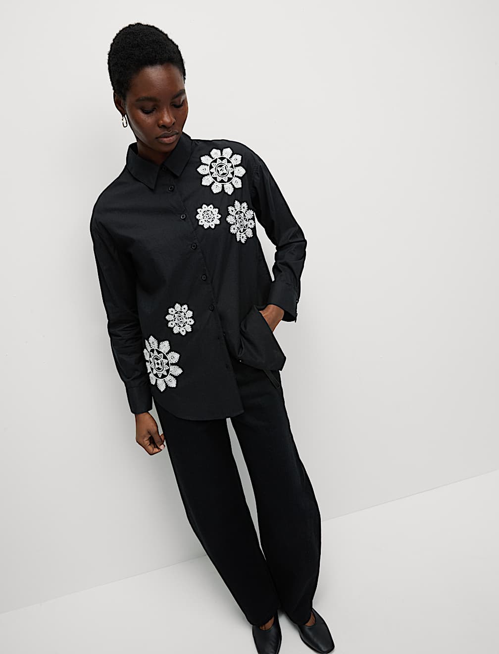 Pure Cotton Embroidered Collared Shirt