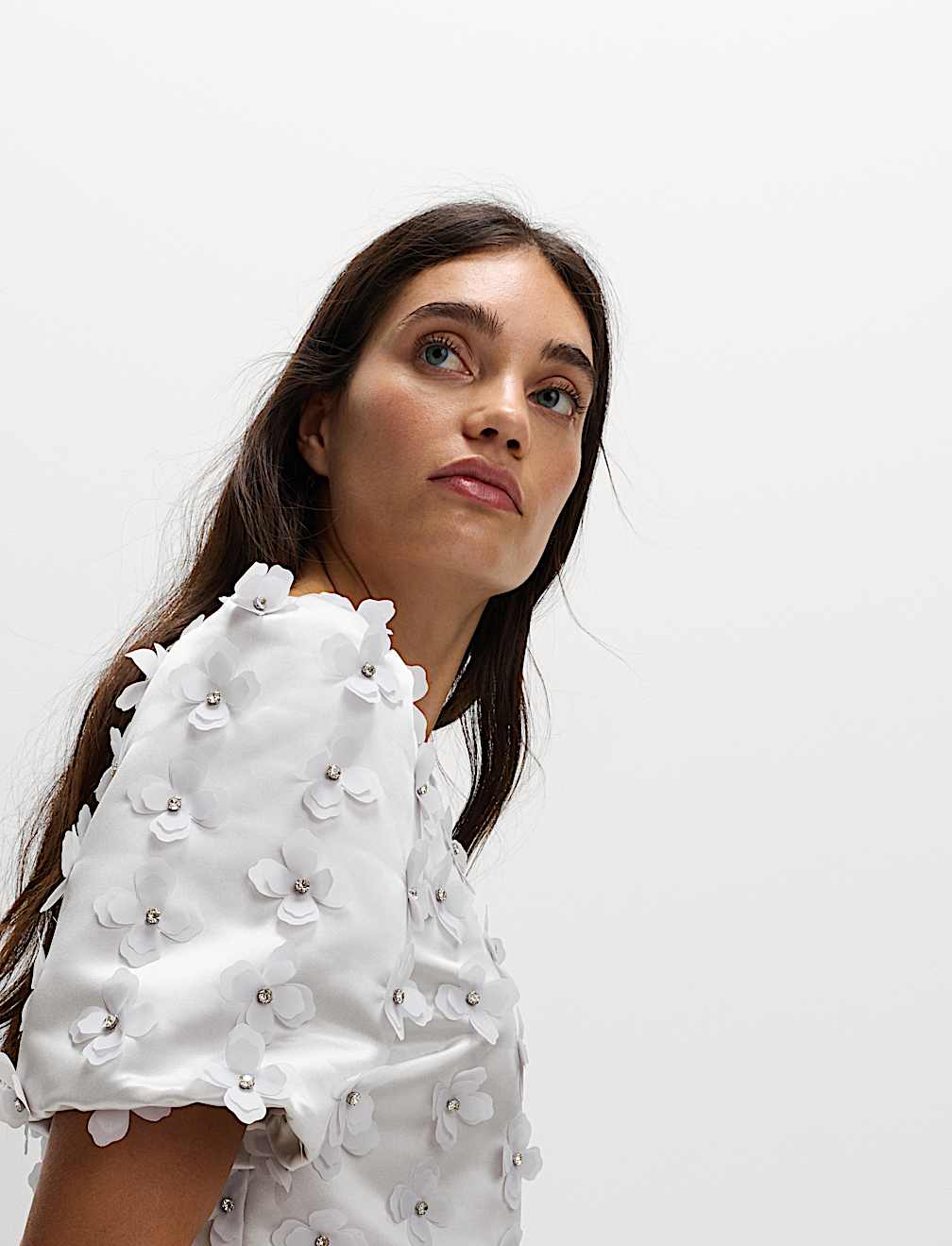 Satin Floral Appliqué Embellished Top