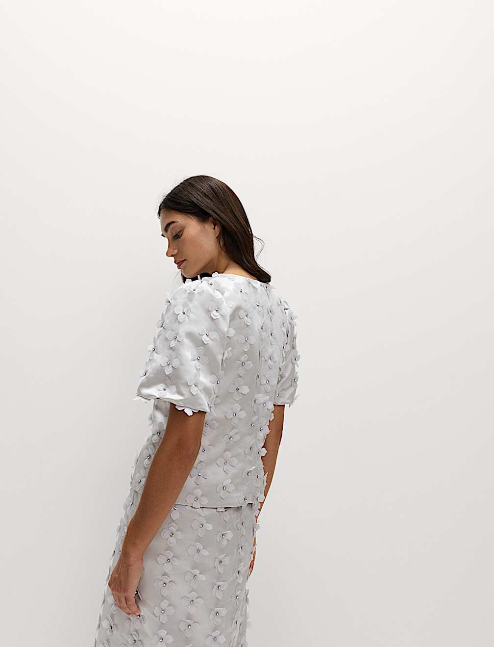 Satin Floral Appliqué Embellished Top