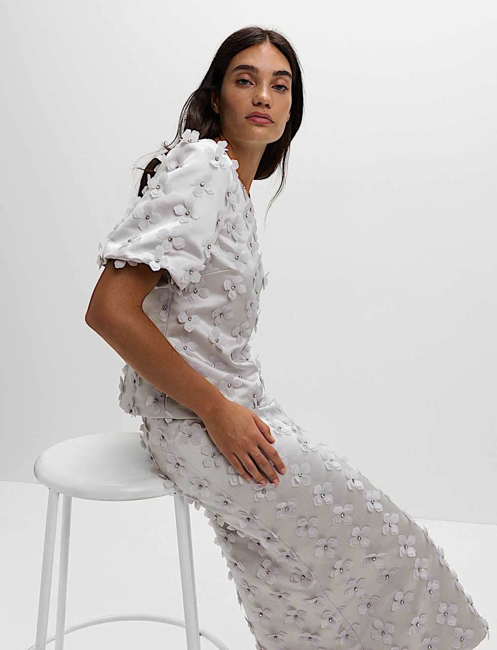 Satin Floral Appliqué Embellished Top