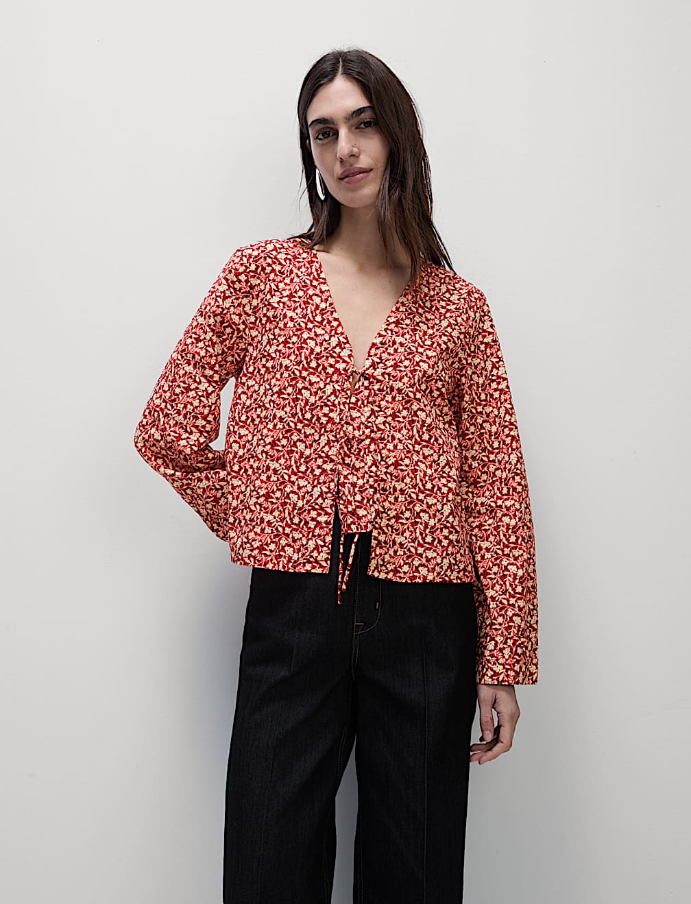 Pure Cotton Printed Tie Front Top
