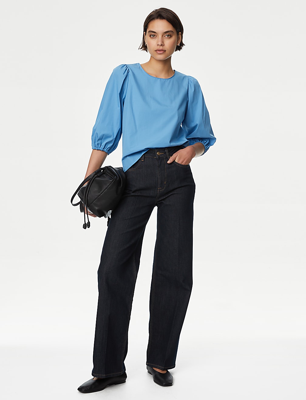 Pure Cotton Puff Sleeve Popover Blouse