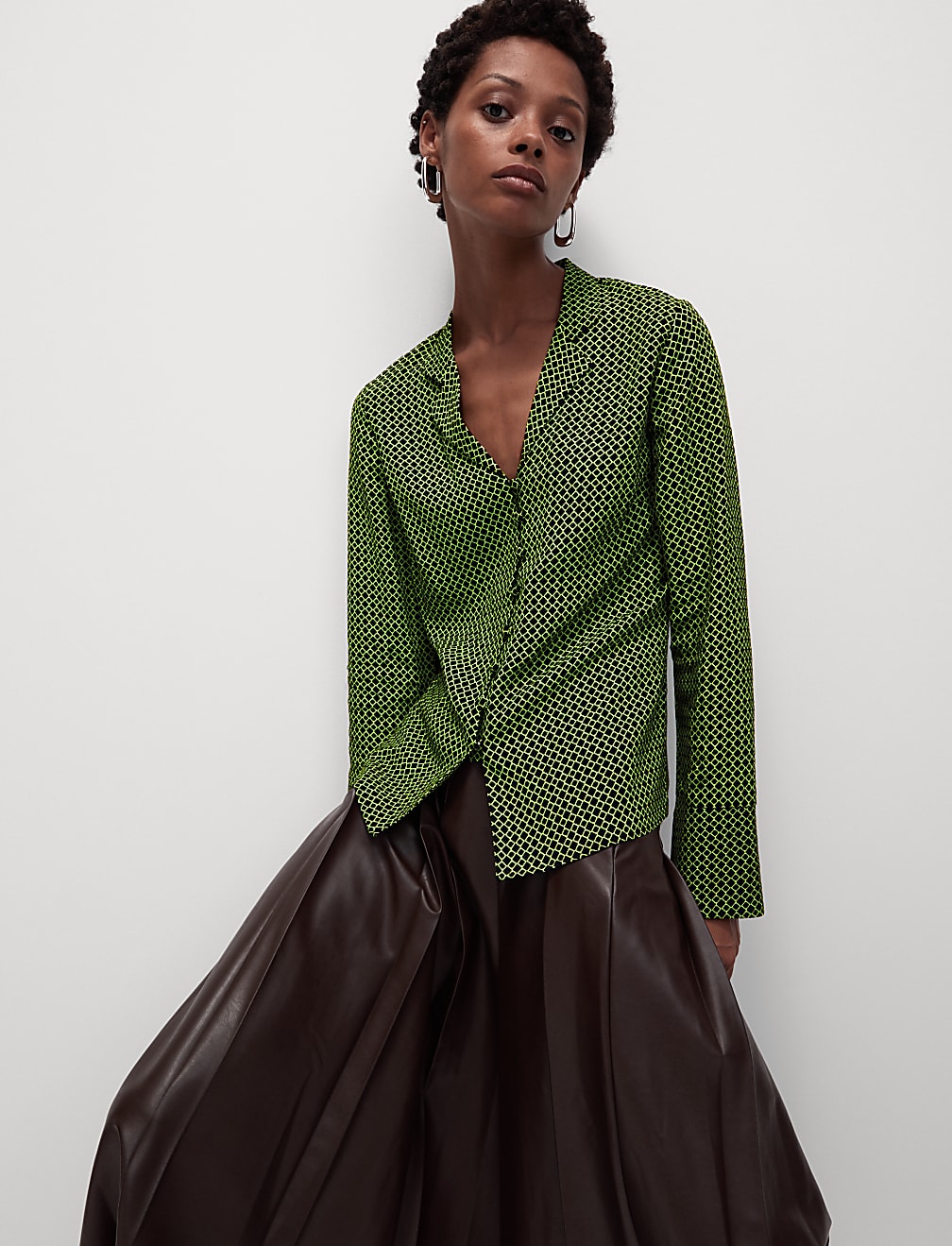 Printed Lapel Collar Shirt