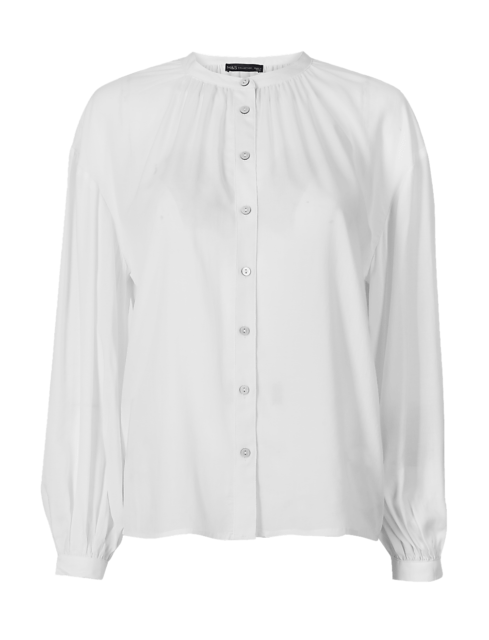 Collarless Blouson Sleeve Blouse