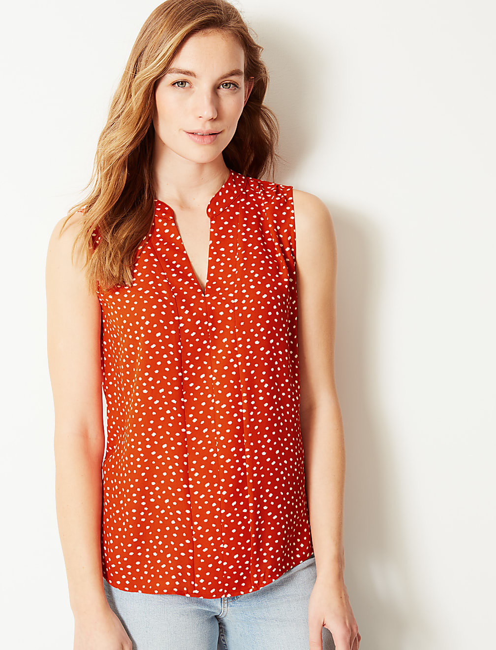 Polka Dot V-Neck Shell Top