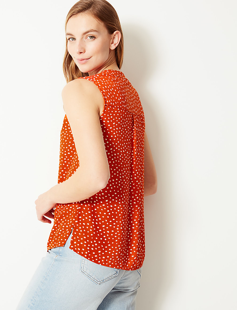 Polka Dot V-Neck Shell Top