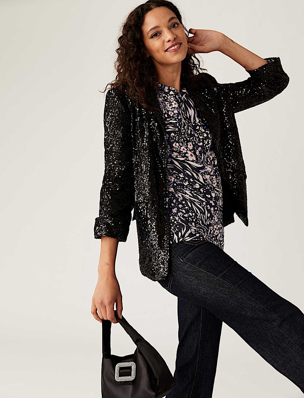 Star Print Sparkly Round Neck Blouse
