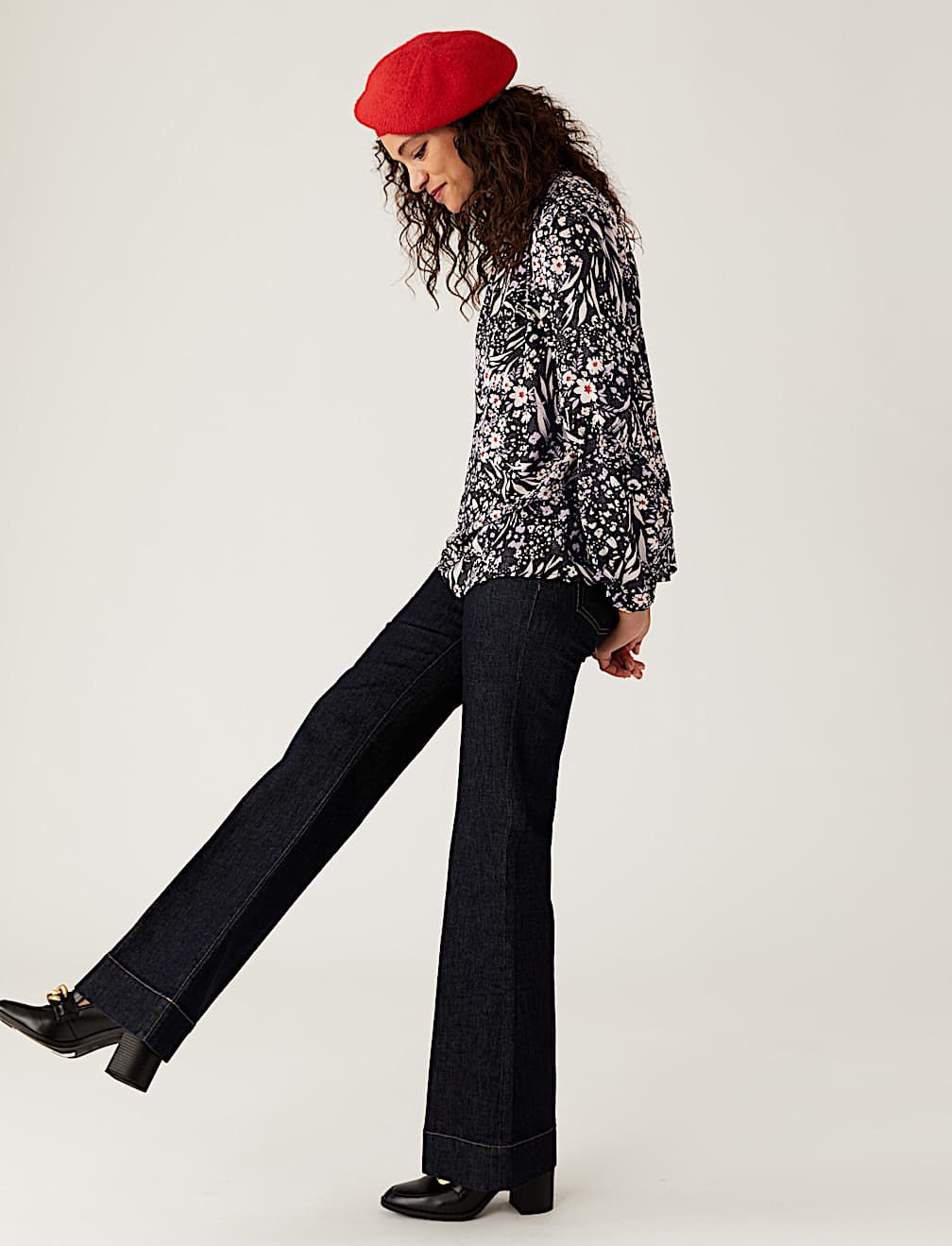 Star Print Sparkly Round Neck Blouse