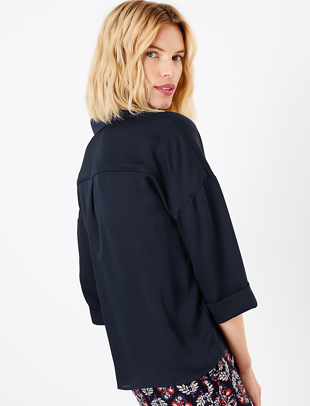 Oversized Satin 3/4 Sleeve Shirt