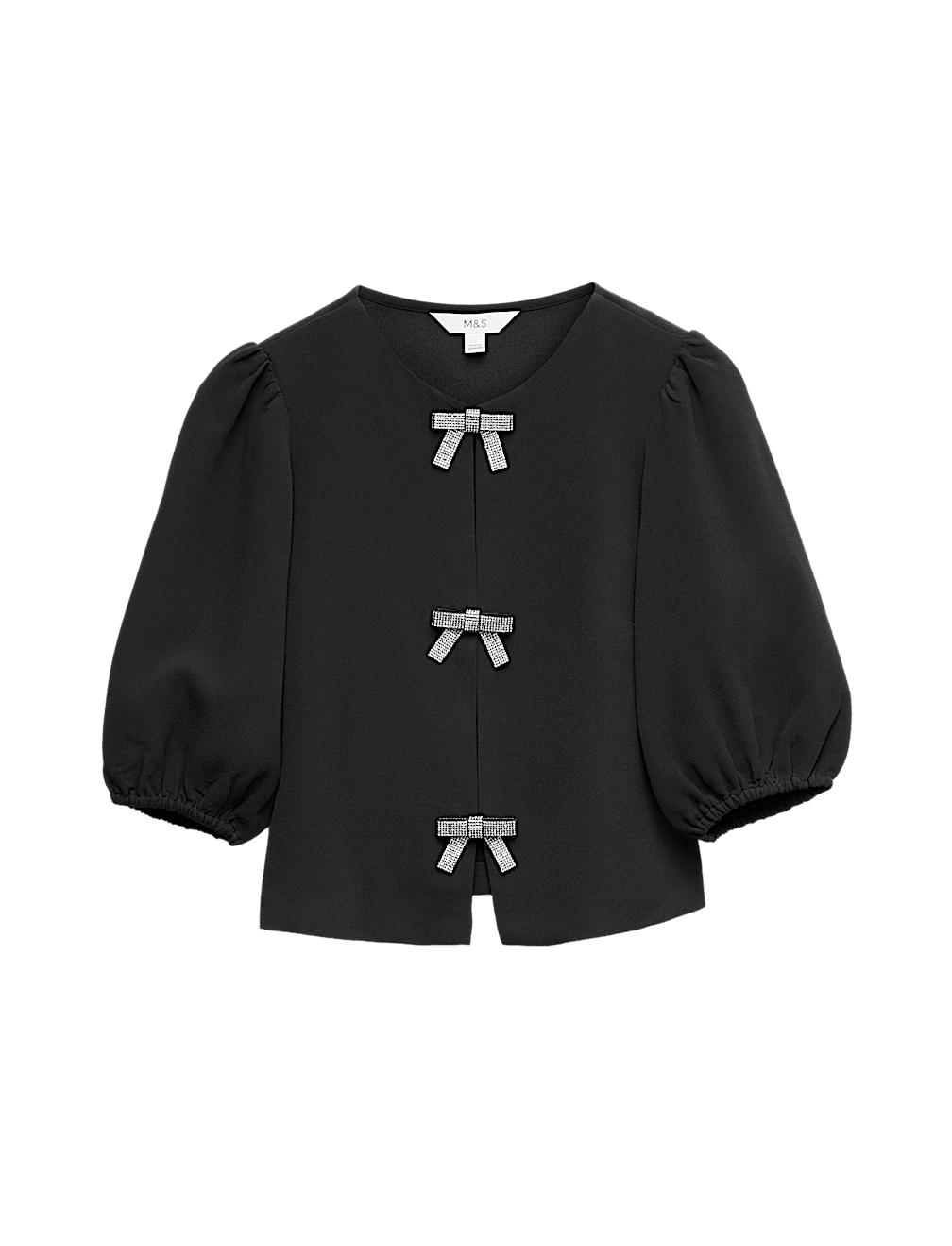Embellished Bow Puff Sleeve Top