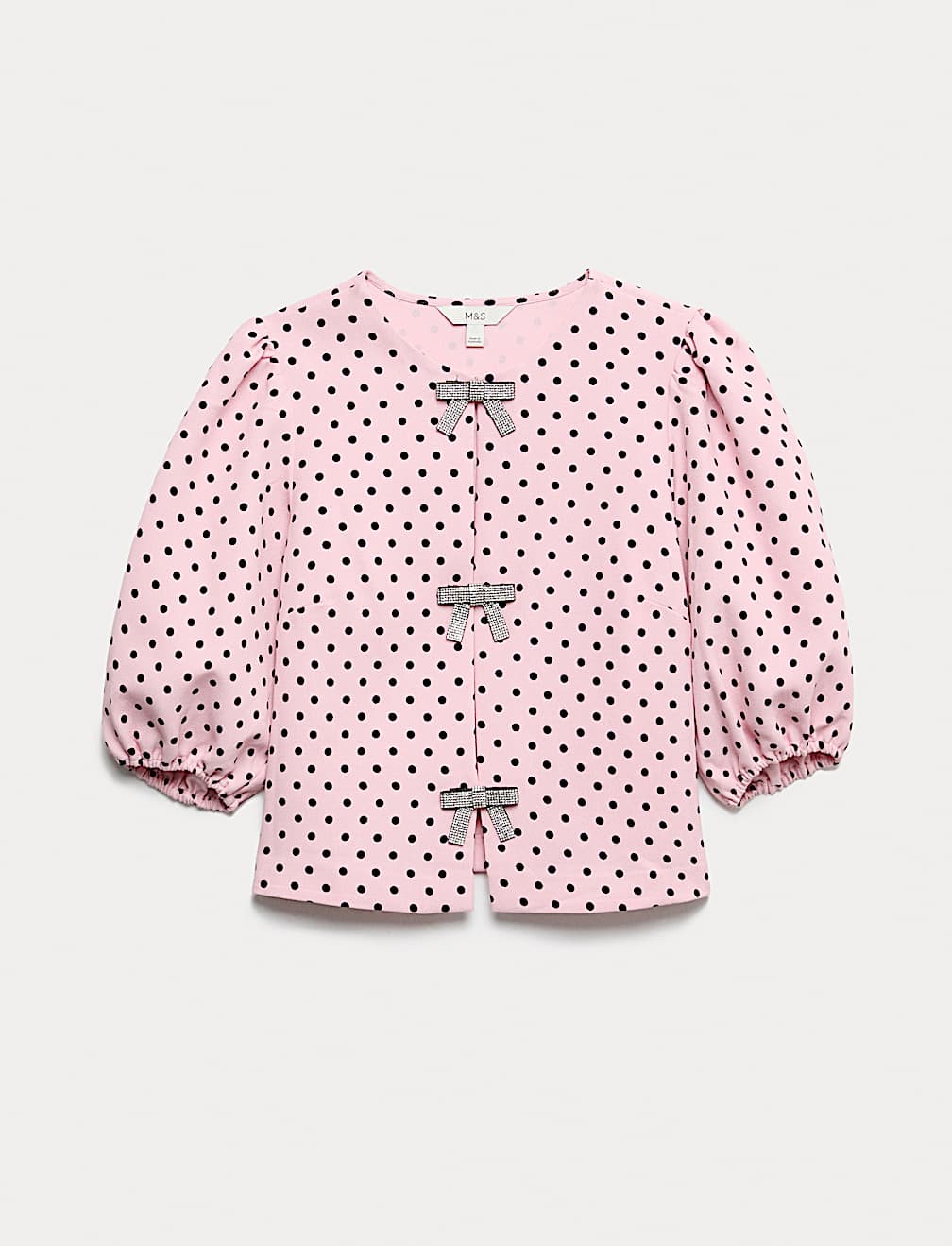 Polka Dot Embellished Bow Top