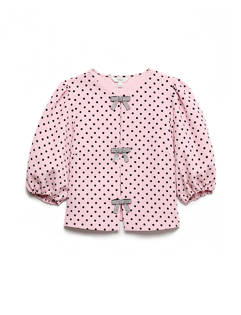 Polka Dot Embellished Bow Top