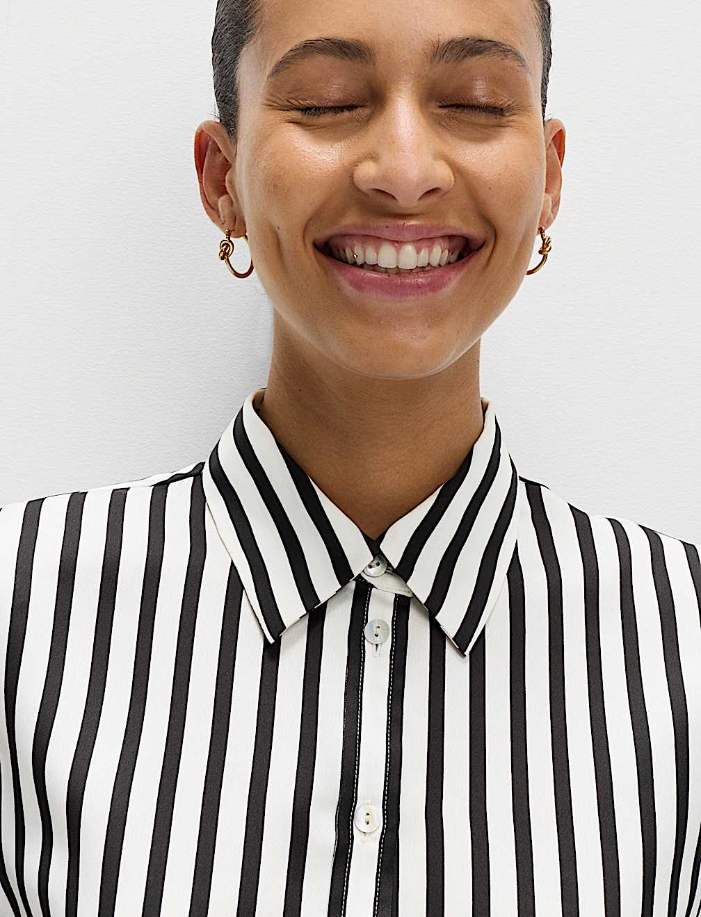 Satin Striped Collared Button Through Shirt