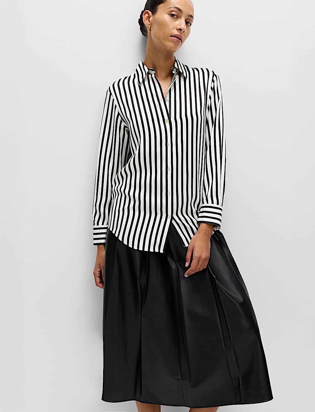 Satin Striped Collared Button Through Shirt