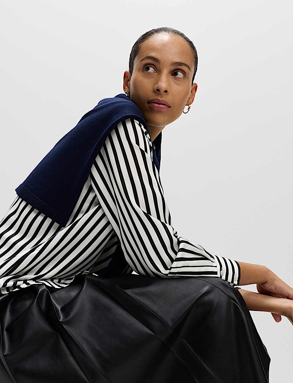 Satin Striped Collared Button Through Shirt