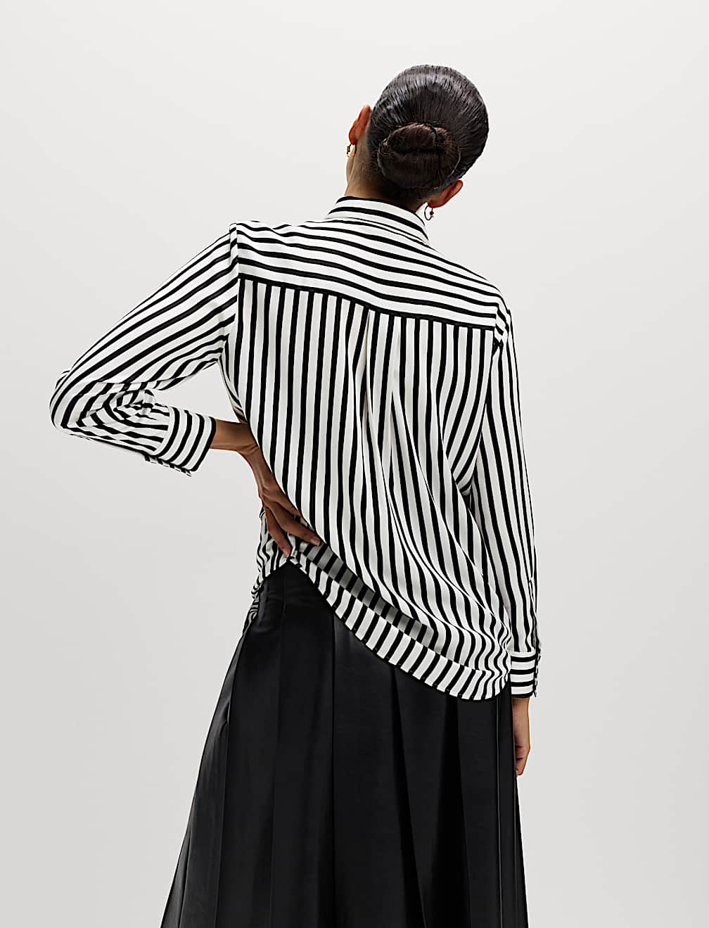 Satin Striped Collared Button Through Shirt