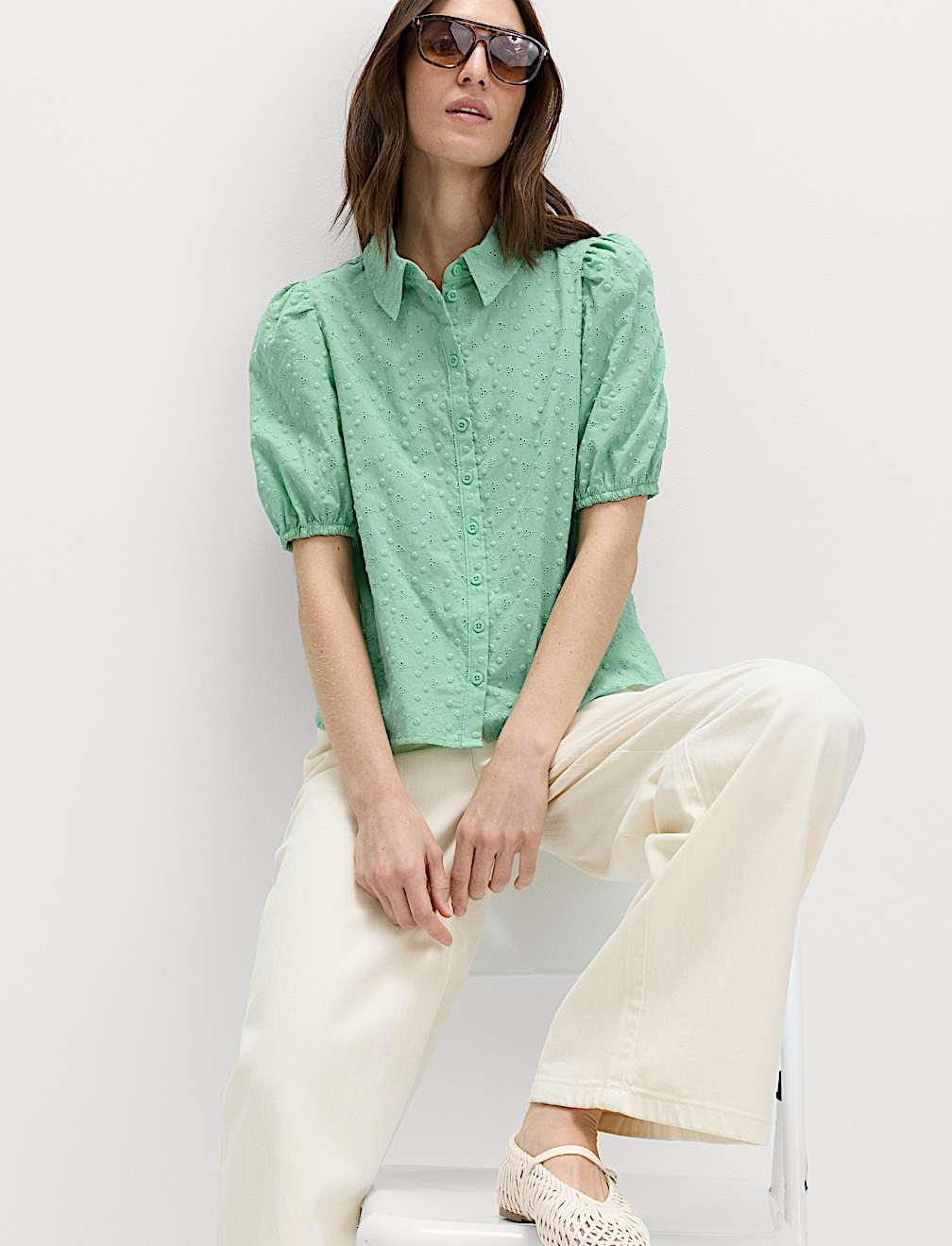 Pure Cotton Embroidered Button Through Shirt